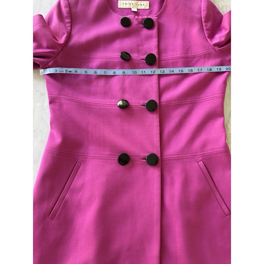 Trina Turk Fuchsia Trench Coat Size 12 Double Breasted Designer Statement - Picture 8 of 14